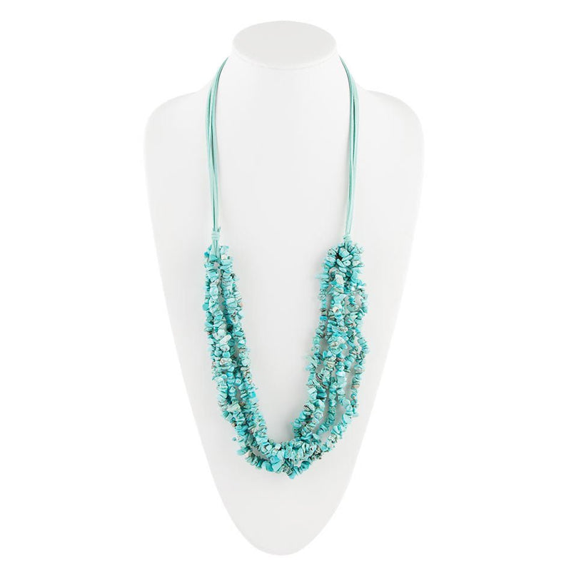 Six Strand Blue Turquoise Magnesite and Leather Statement Necklace