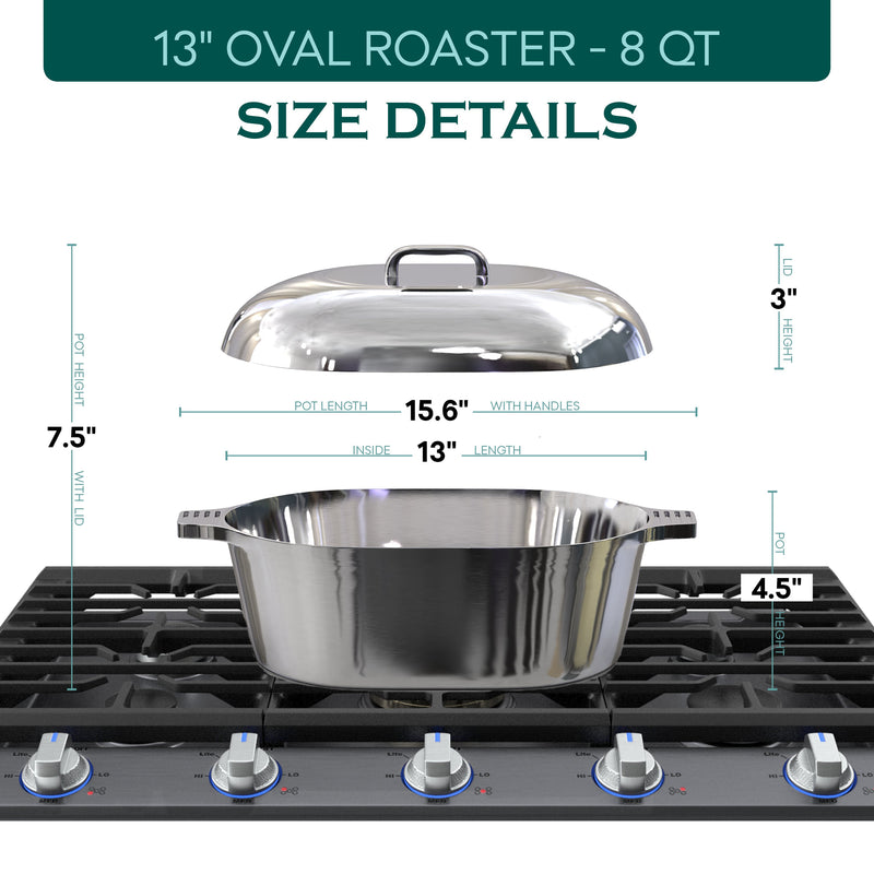 Oval Dutch Oven with Lid - 8 Quart (13 Inch)