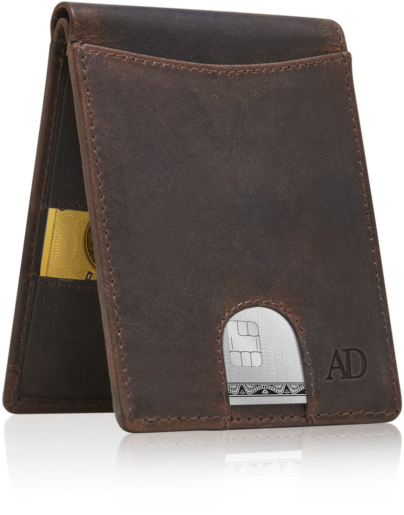 Genuine Leather Pull-Strap Bifold Wallet – Holds 7 Cards, RFID Blocking