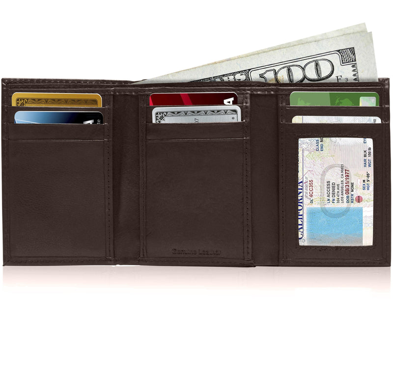 Genuine Leather Slim Trifold Wallet – ID Window, RFID Blocking
