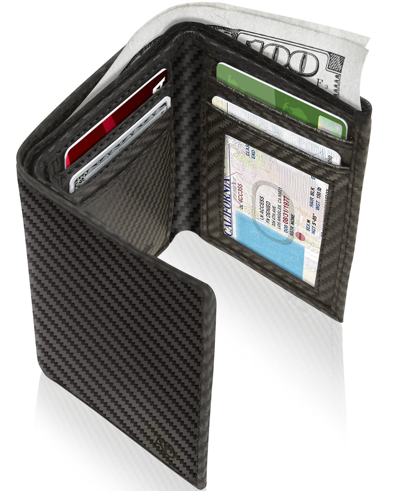 Genuine Leather Slim Trifold Wallet – ID Window, RFID Blocking