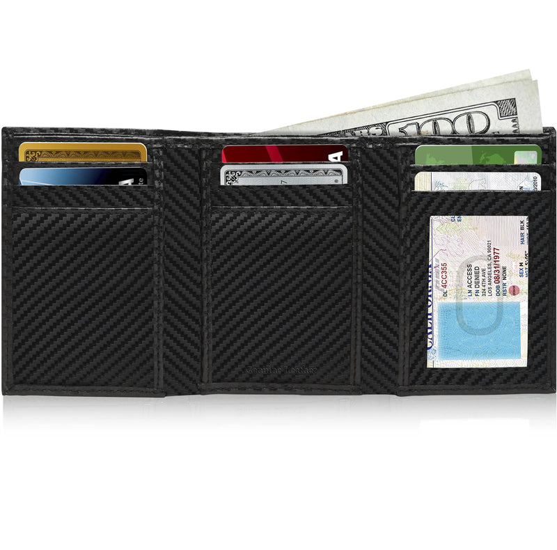 Genuine Leather Slim Trifold Wallet – ID Window, RFID Blocking
