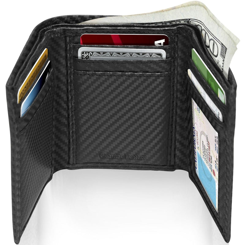 Genuine Leather Slim Trifold Wallet – ID Window, RFID Blocking