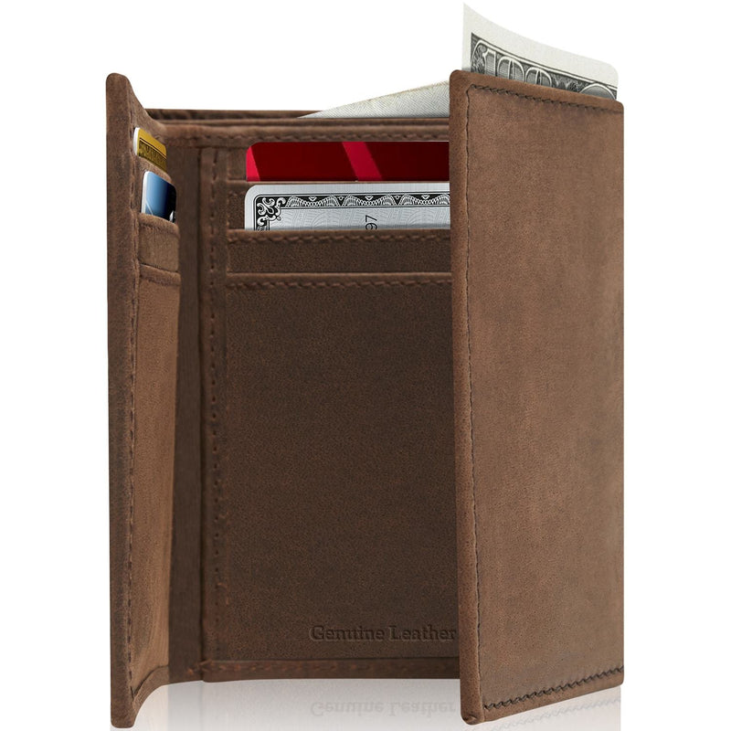 Genuine Leather Slim Trifold Wallet – ID Window, RFID Blocking