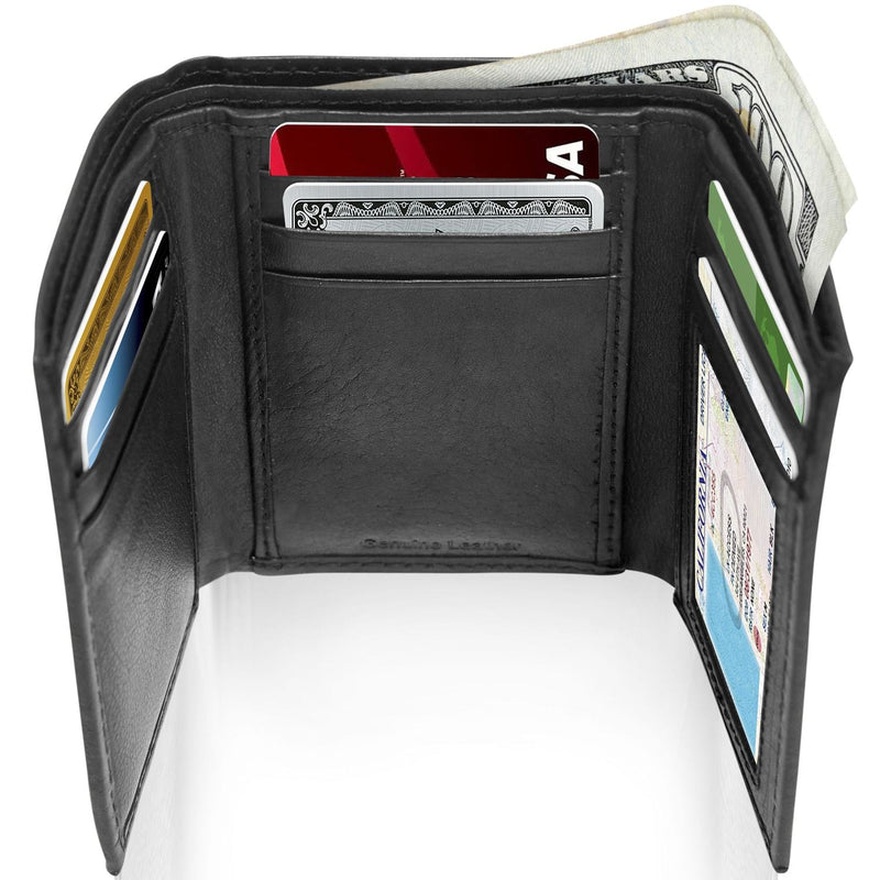 Genuine Leather Slim Trifold Wallet – ID Window, RFID Blocking