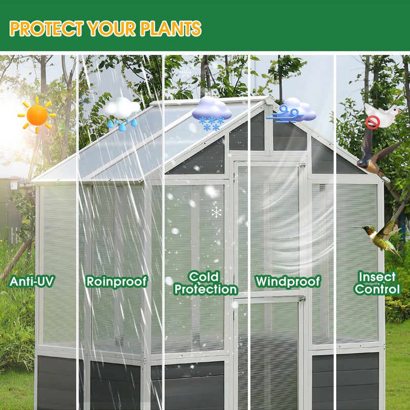 Outdoor Walk-In Polycarbonate Garden Greenhouse With Drain Holes, 4x6FT (SAK51873)