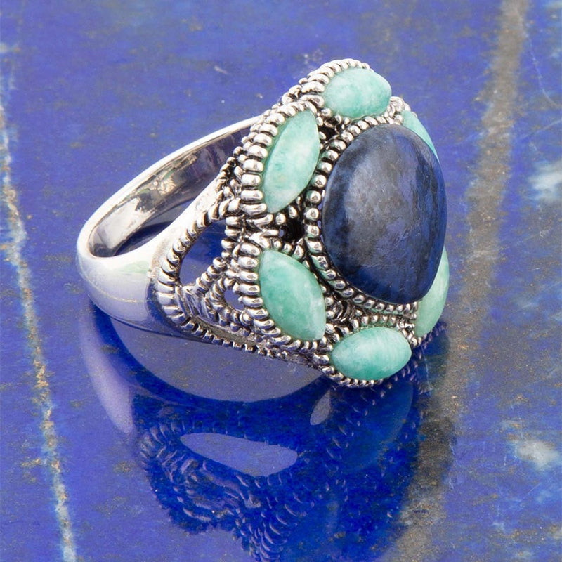 Soledad Blue Denim Lapis & Amazonite Sterling Silver Ring