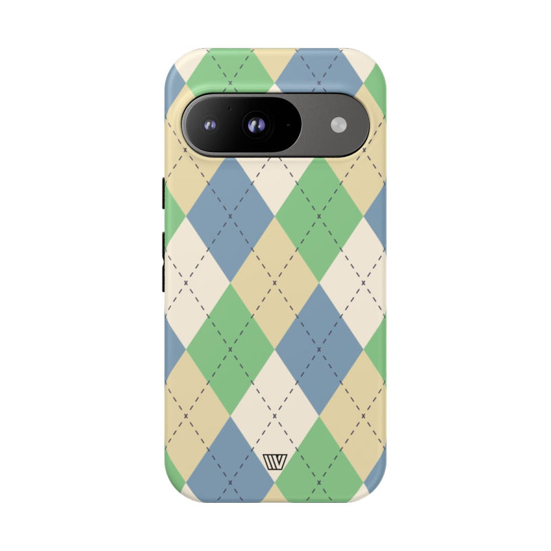 GREEN BLUE BEIGE ARGYLE | Tough Phone Case