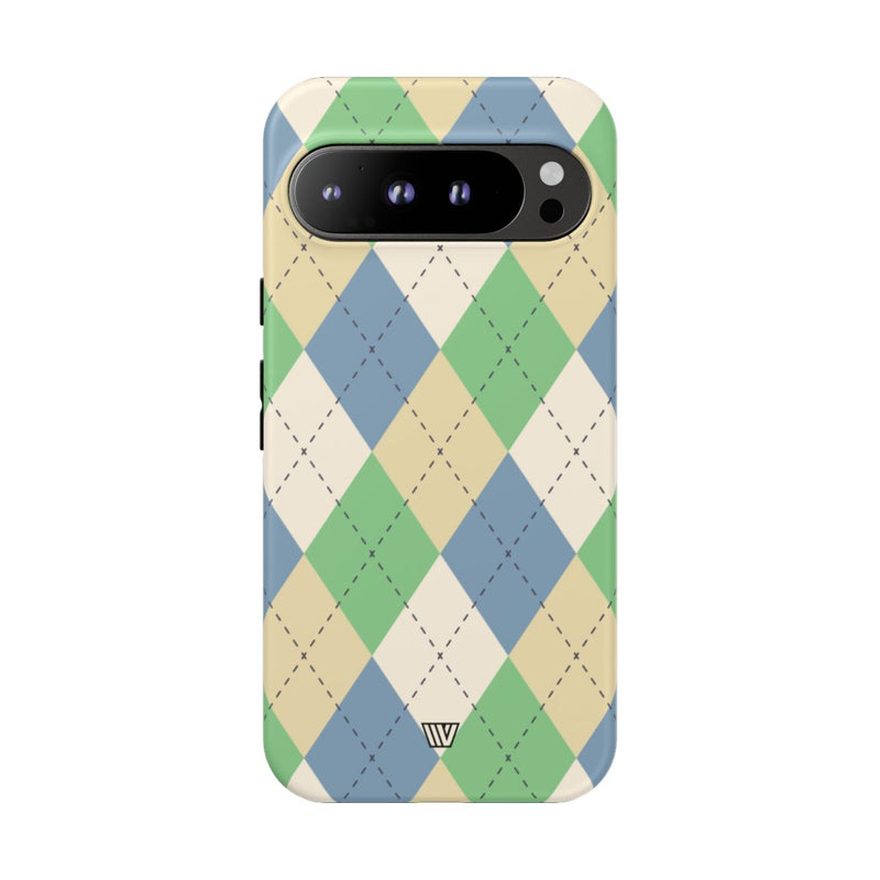 GREEN BLUE BEIGE ARGYLE | Tough Phone Case