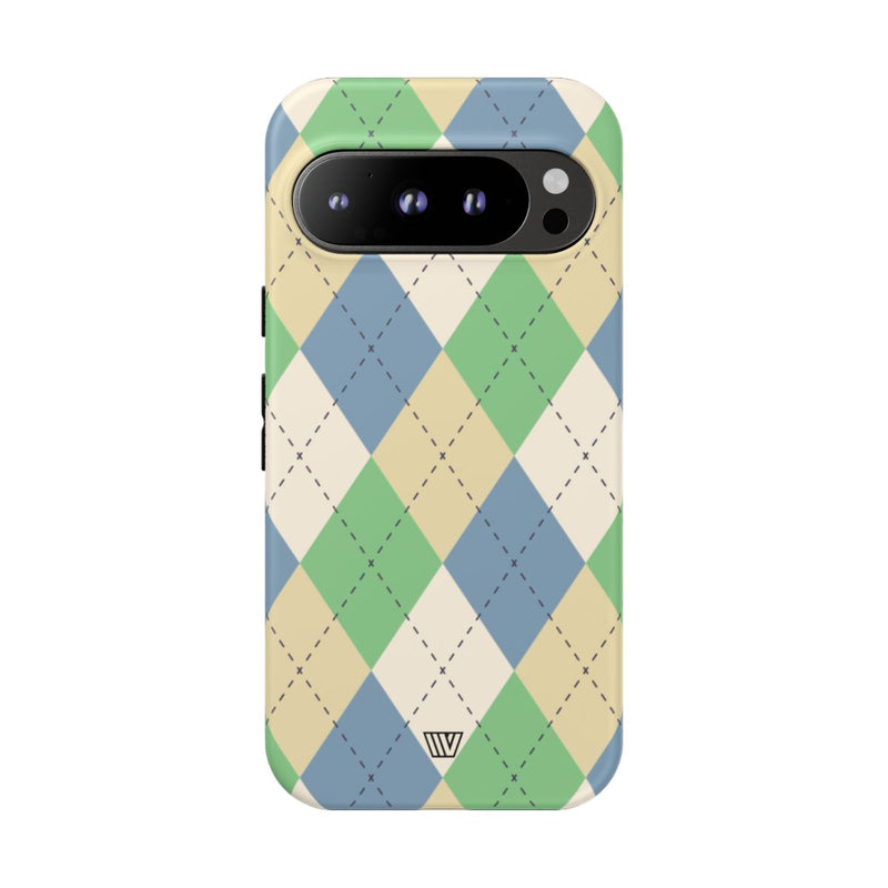 GREEN BLUE BEIGE ARGYLE | Tough Phone Case