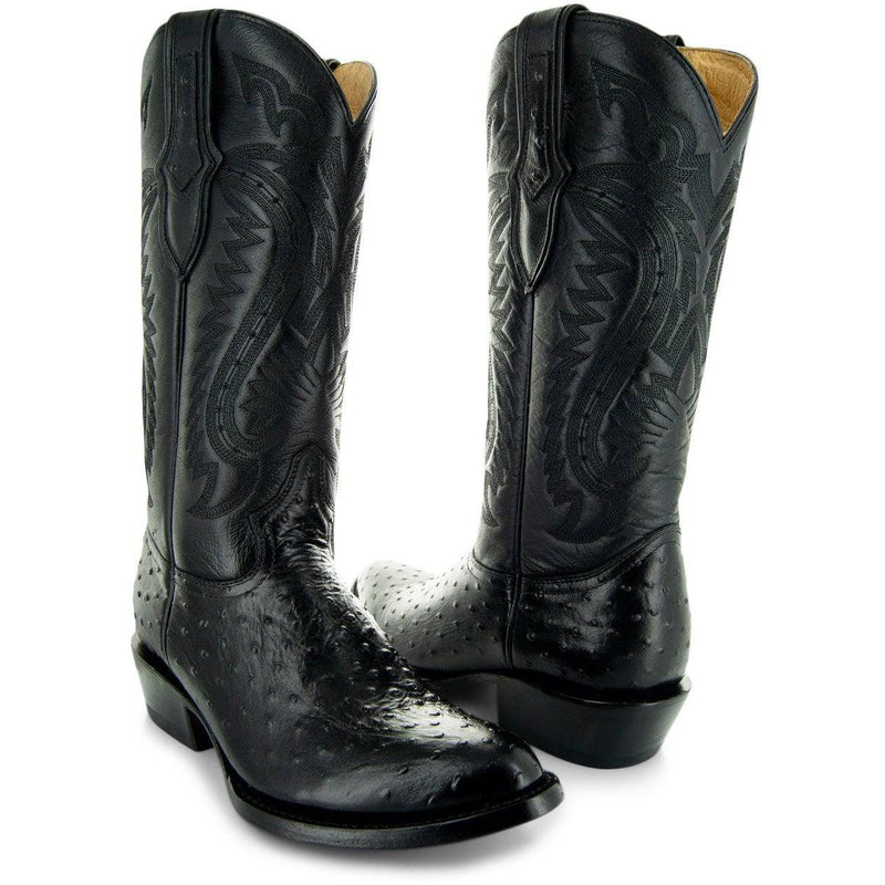 Men's Black Ostrich Print Cowboy Boots (H7002)