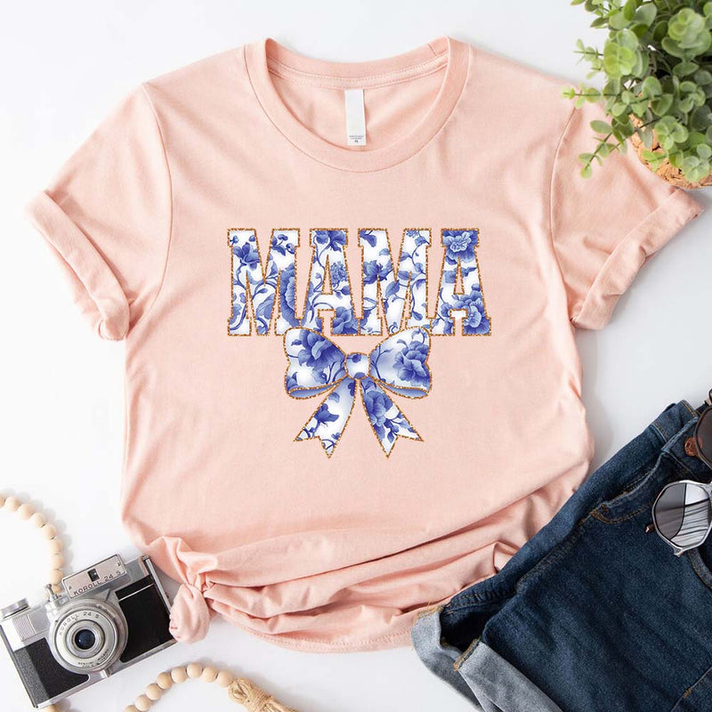 Mama Chinoiserie Coquette Bow T-Shirts – Elegant & Trendy Graphic Tees for Moms