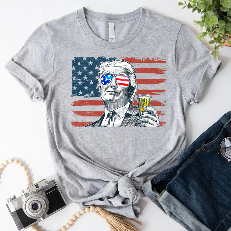 Donald Trump Drinking Party T Shirt Crew Neck Unisex
