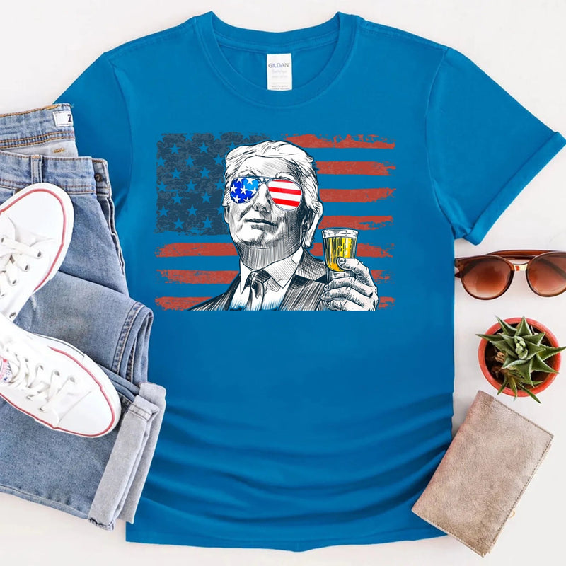 Donald Trump Drinking Party T Shirt Crew Neck Unisex
