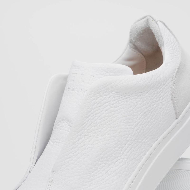 65-225-WHT SPETTACOLARE Italian Pebble Grain Calfskin Sneakers White