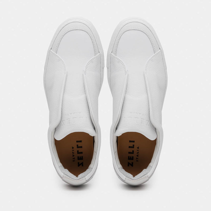 65-225-WHT SPETTACOLARE Italian Pebble Grain Calfskin Sneakers White