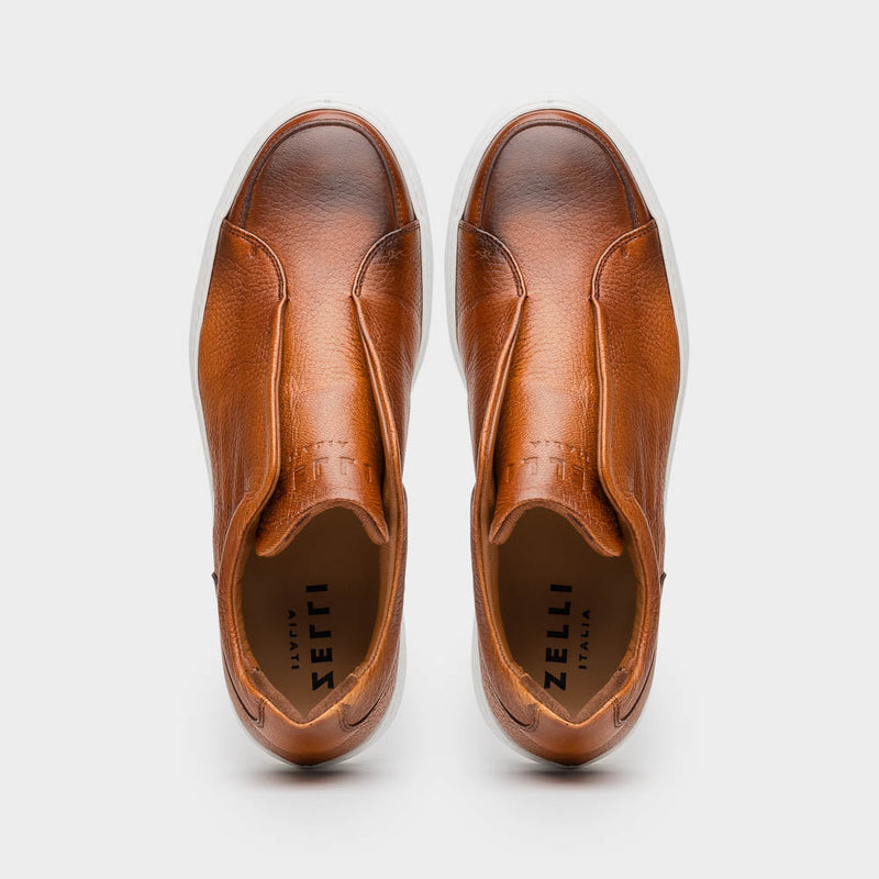 65-225-CGN SPETTACOLARE Italian Pebble Grain Calfskin Sneakers Cognac