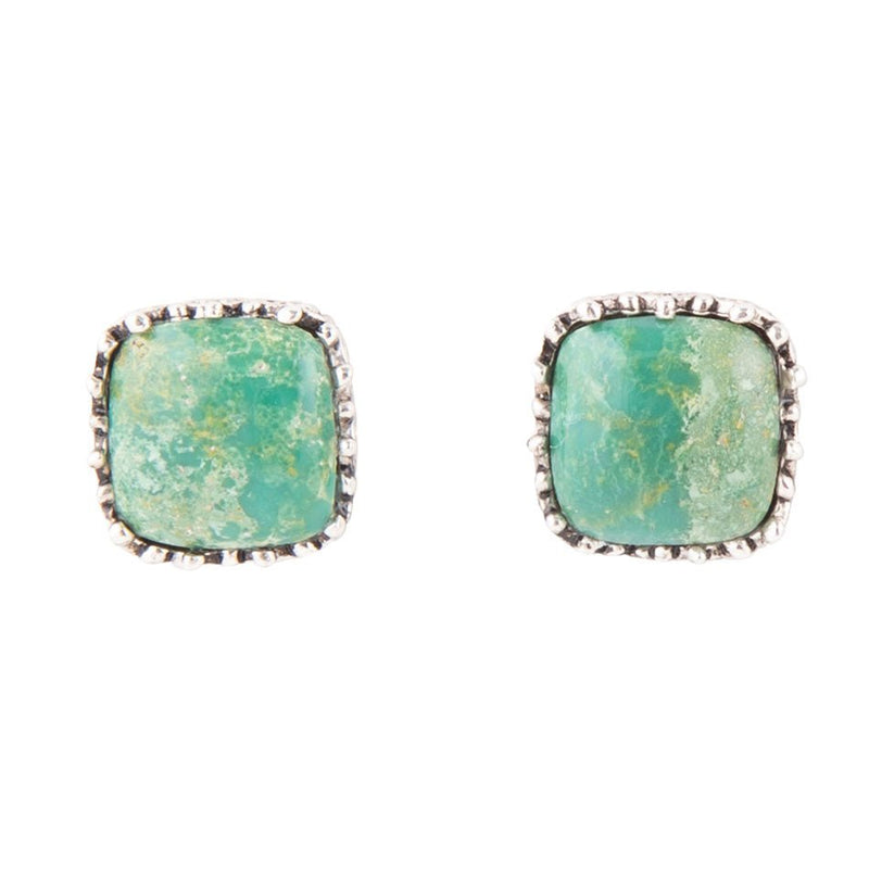 Squared Up Green Turquoise and Sterling Silver Stud Earrings