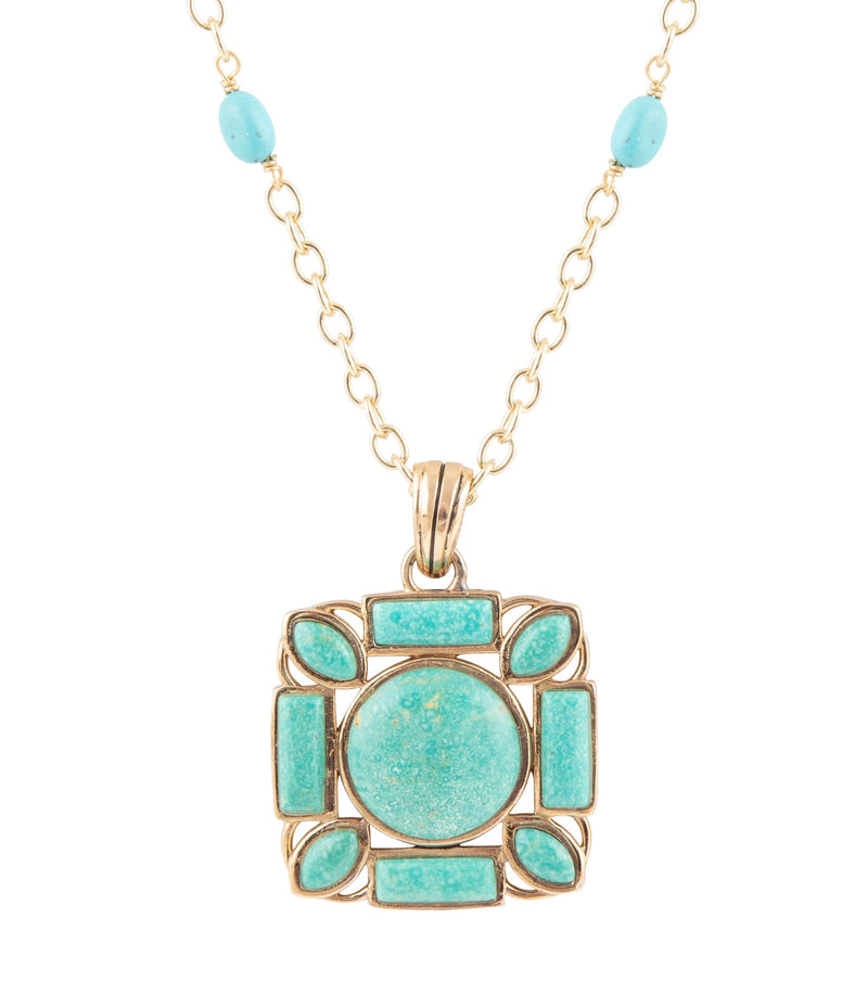 Squared Up Green Turquoise Pendant Necklace