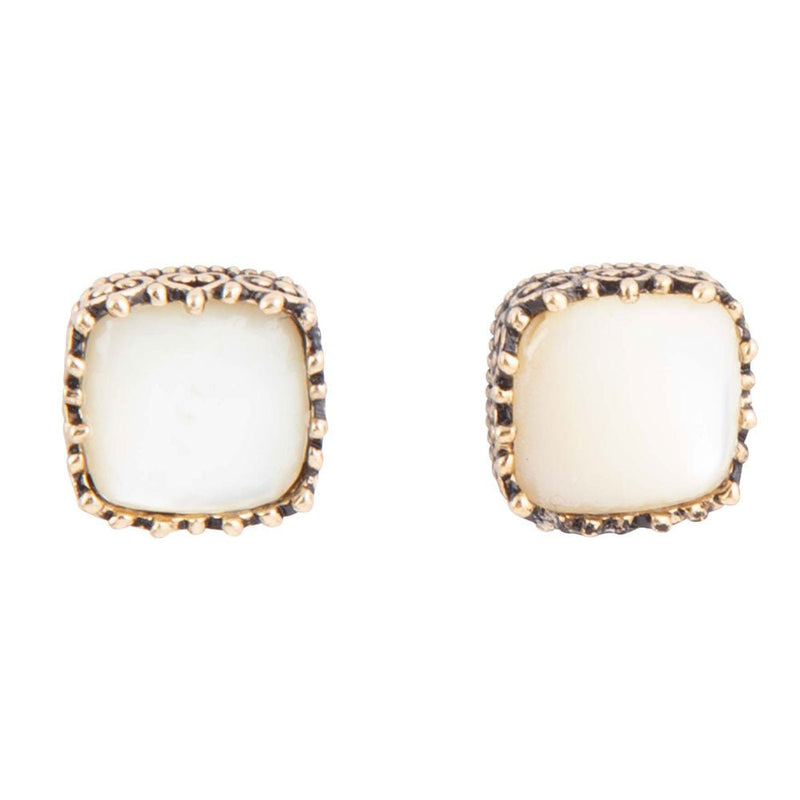 Squared Up Mother of Pearl Golden Stud Earrings