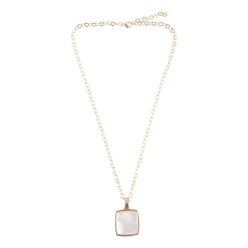 Squared Up White Mother of Pearl Golden Pendant Necklace