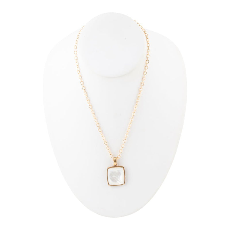 Squared Up White Mother of Pearl Golden Pendant Necklace