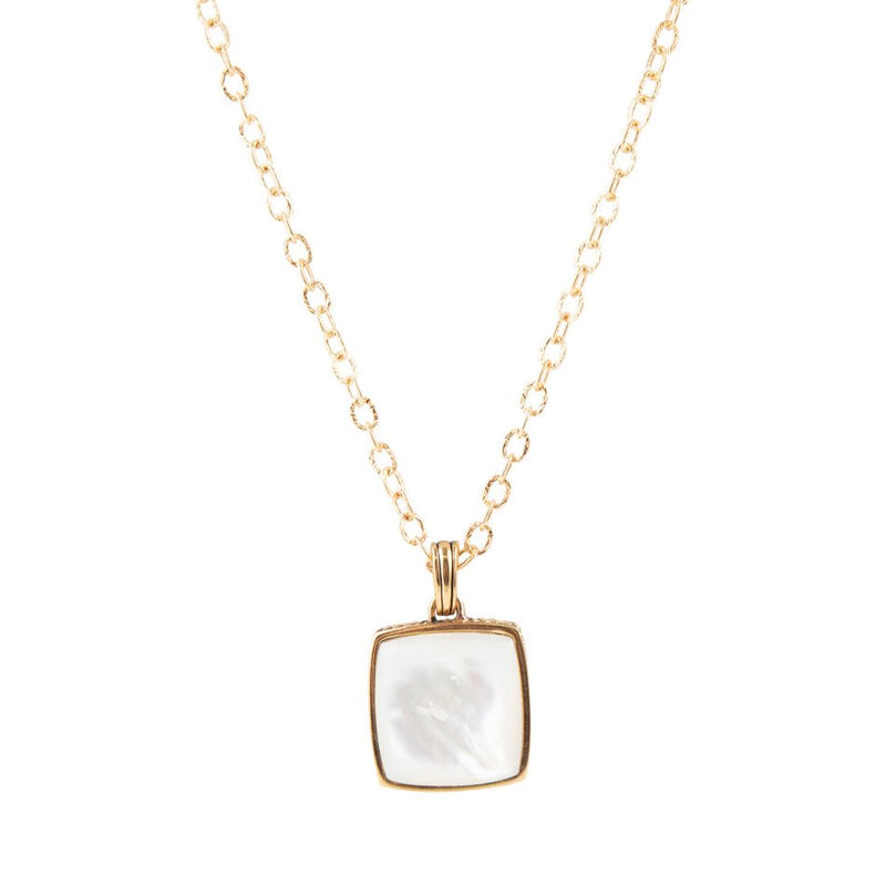 Squared Up White Mother of Pearl Golden Pendant Necklace