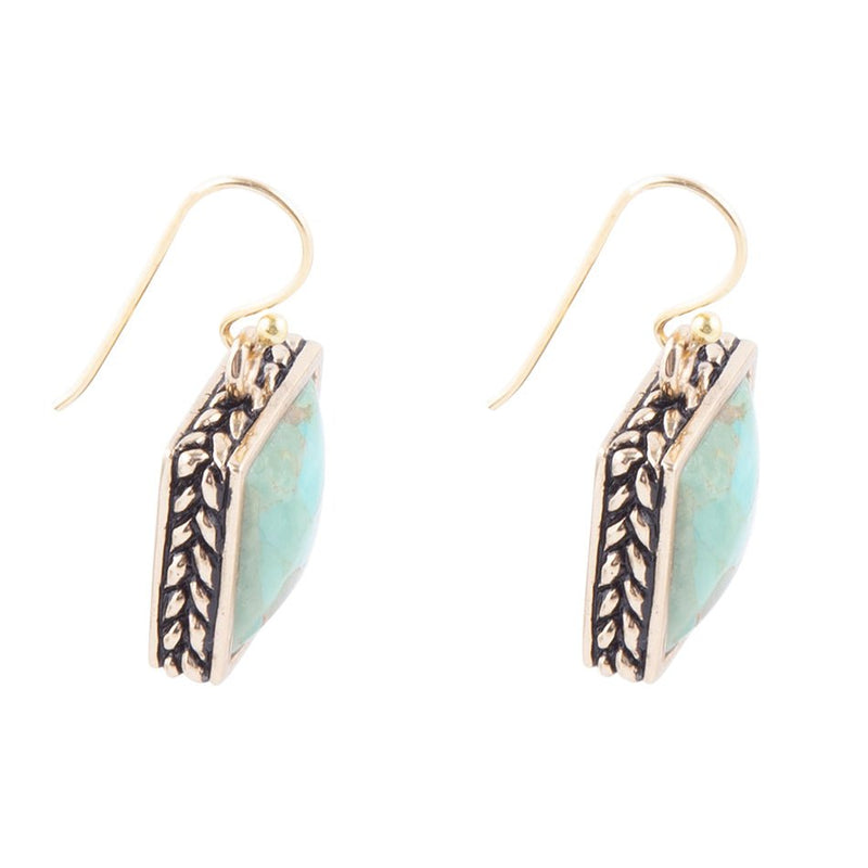 Squared Up Blue Turquoise Golden Drop Earrings
