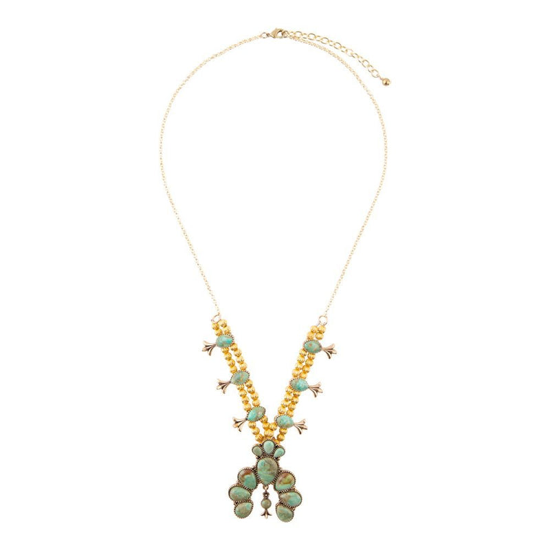 Squash Blossom Statement Blue Turquoise Golden Necklace