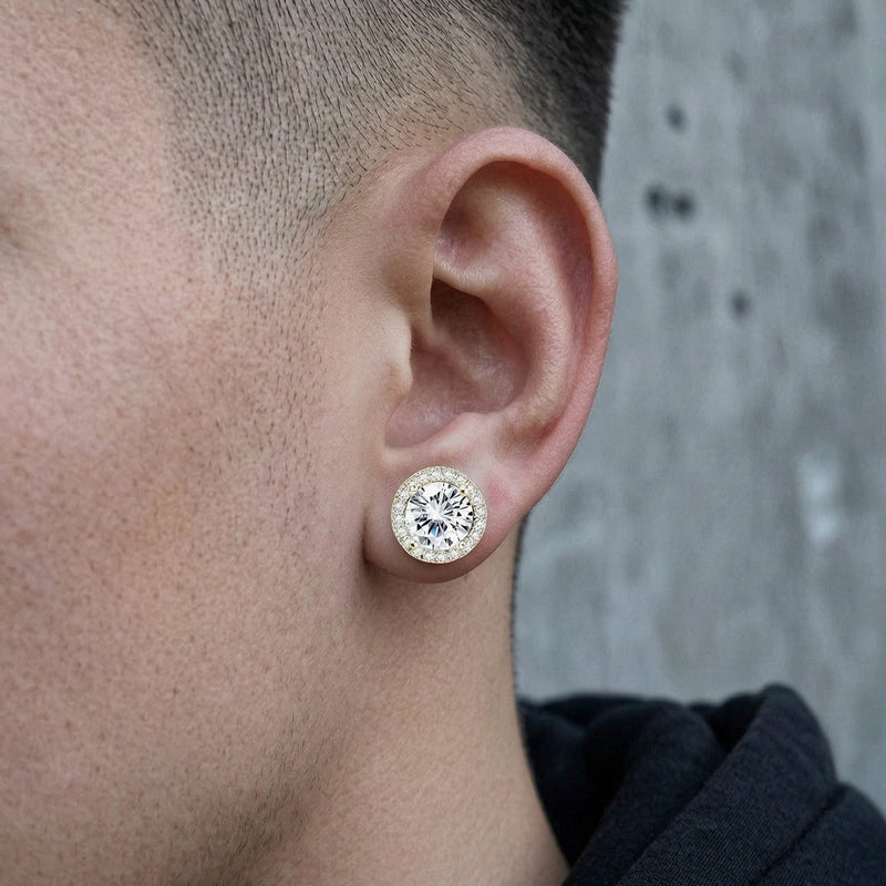 Stainless Steel Magnetic CZ Round Halo Stud Earrings for Men Women, Round Cubic Zirconia Inlaid Magnetic Earrings Non-Piercing Clip On Stud Earring