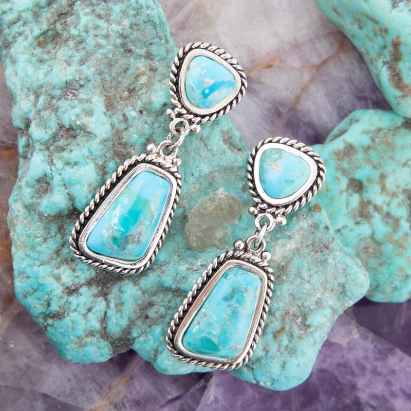 Statement Turquoise and Sterling Silver Roped Earrings