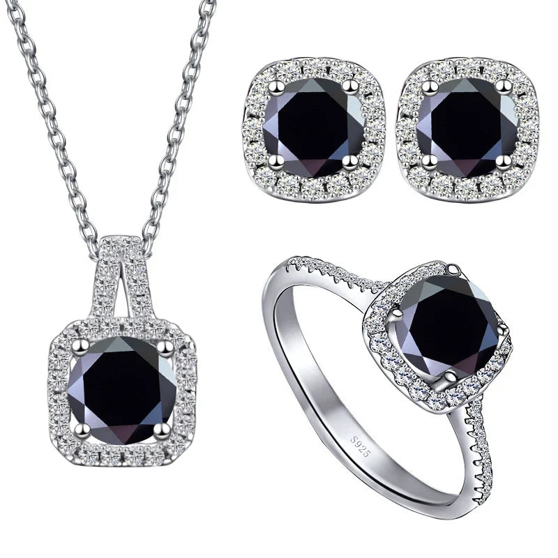 Sterling Silver 3-Piece Moissanite Jewelry Set 1ct Necklace Ring Earrings