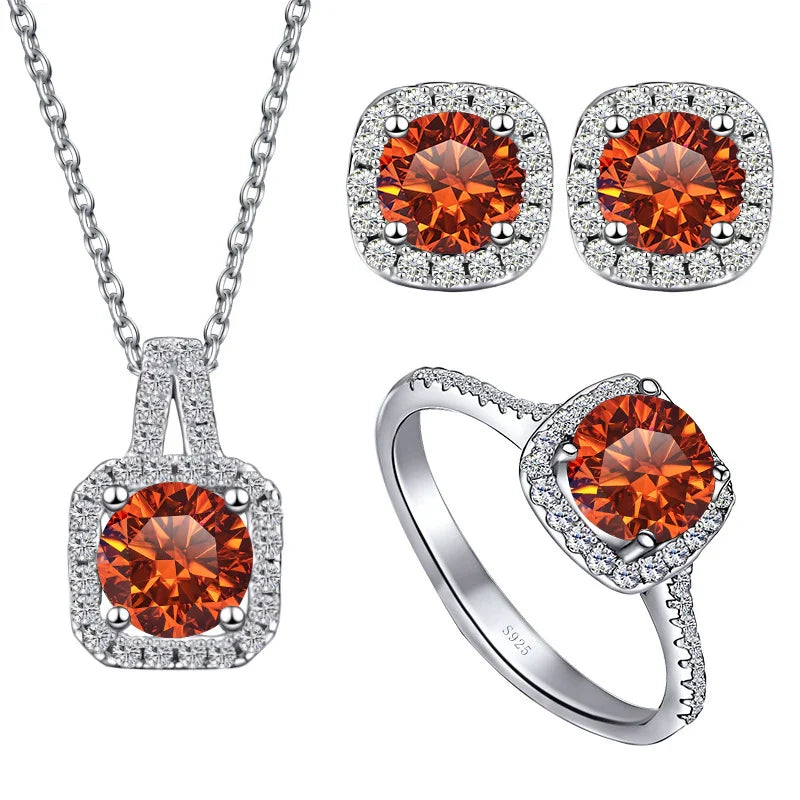 Sterling Silver 3-Piece Moissanite Jewelry Set 1ct Necklace Ring Earrings