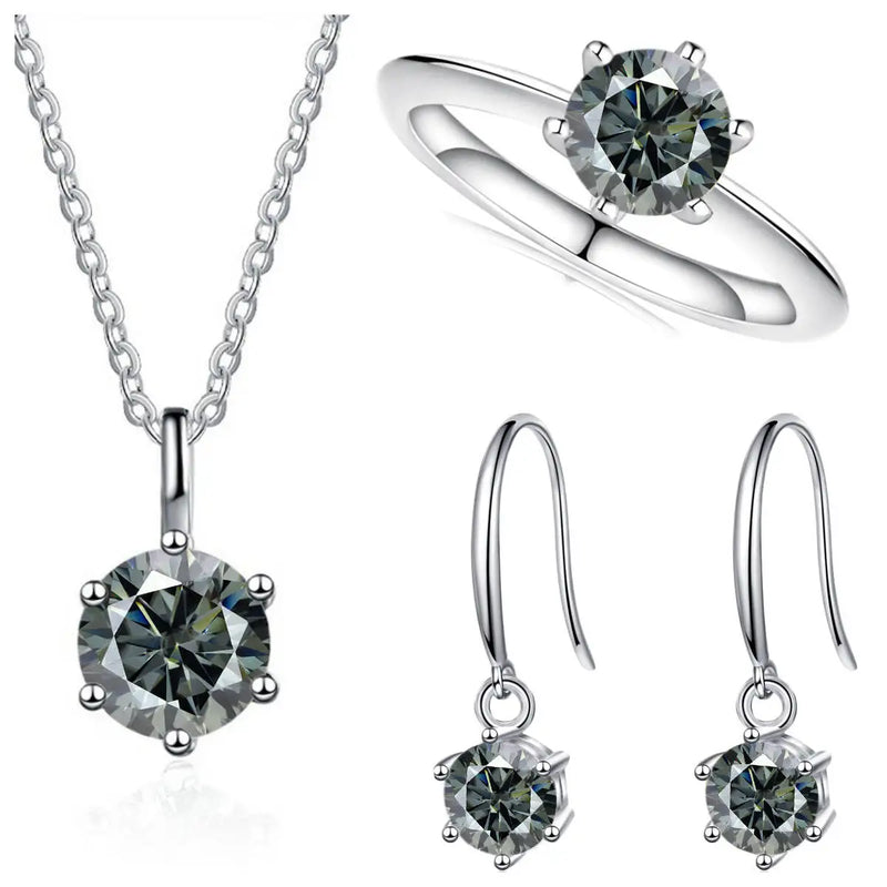 Sterling Silver 925 Moissanite Jewelry Set 2.5CT D Color Necklace Earrings