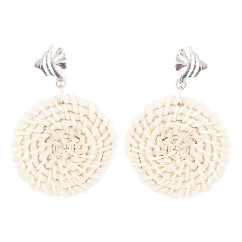 Sterling Silver Tan Rattan Statement Earrings