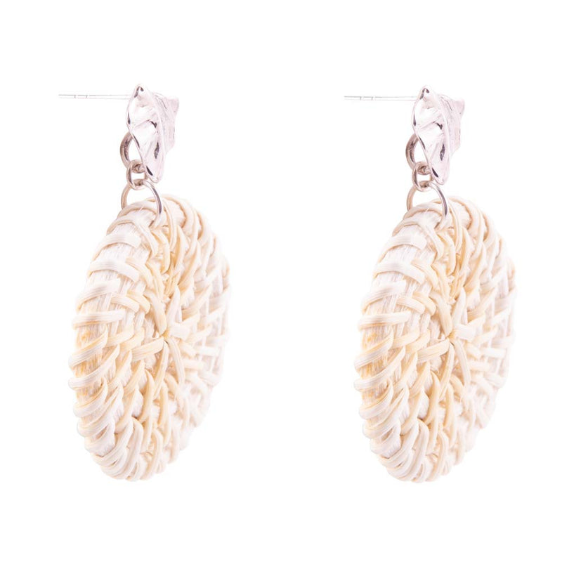 Sterling Silver Tan Rattan Statement Earrings