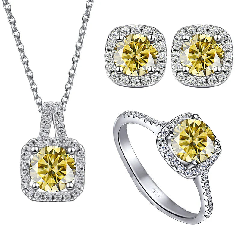Sterling Silver 3-Piece Moissanite Jewelry Set 1ct Necklace Ring Earrings