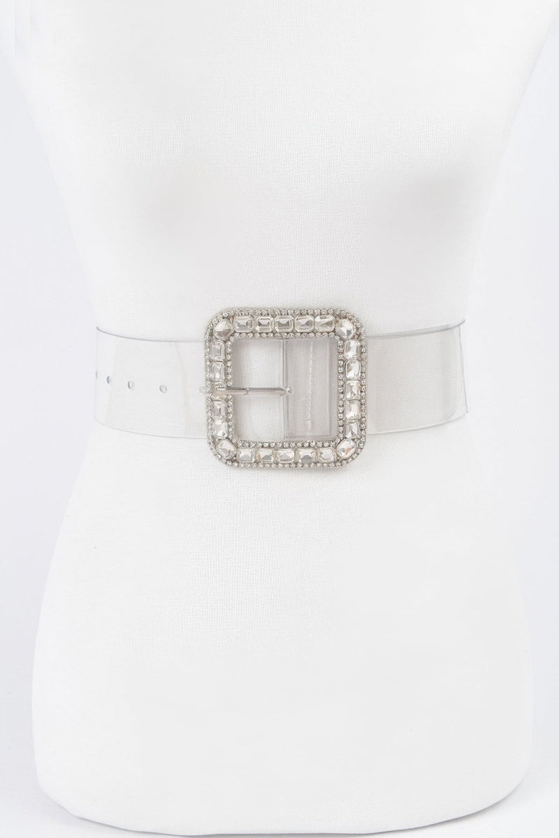 Stone Metal Buckle Clear Belt