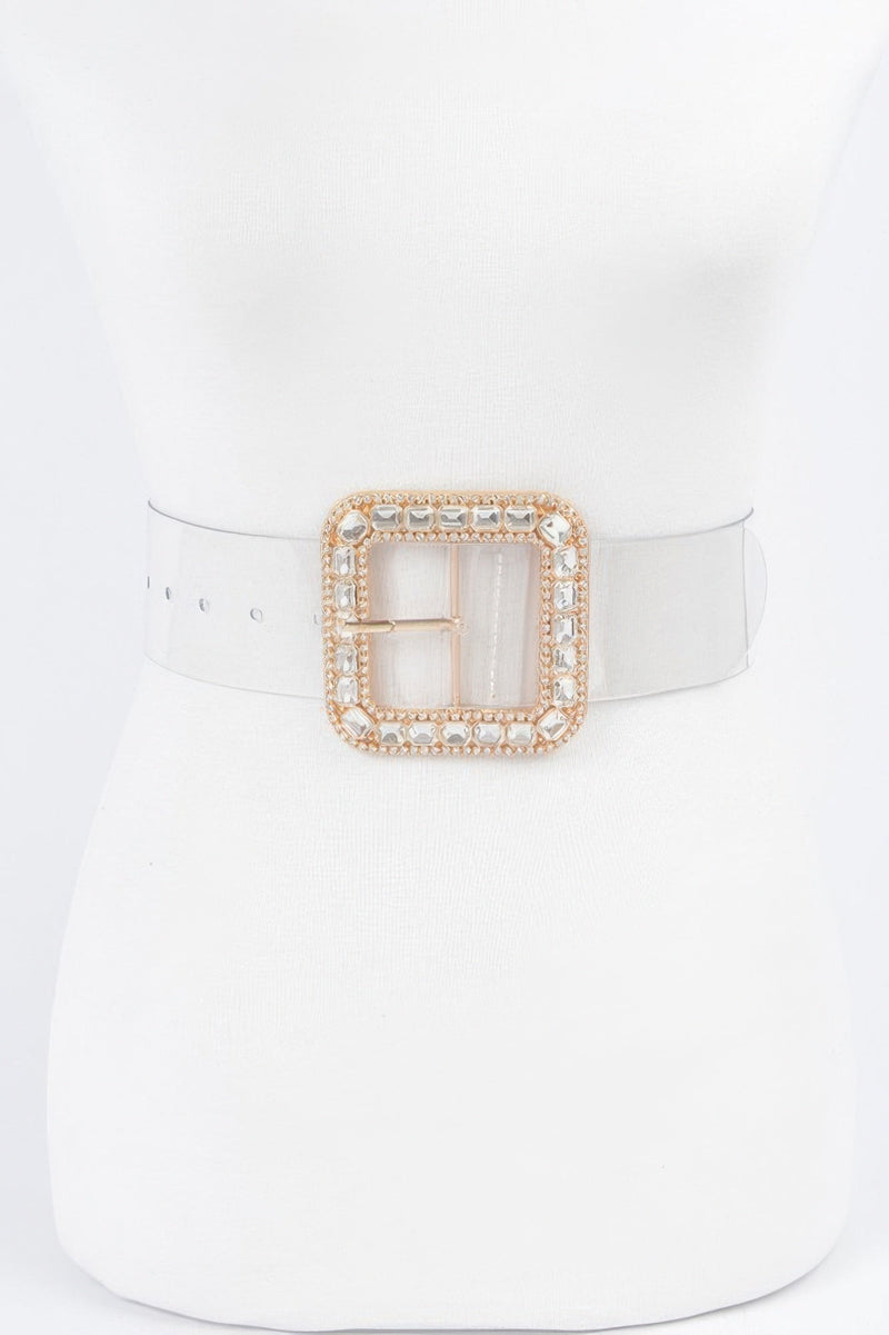 Stone Metal Buckle Clear Plus Size Belt