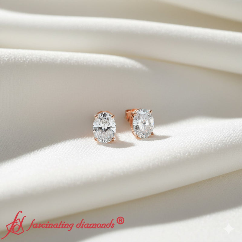 Classic Four Prong Oval Diamond Solitaire Stud Earrings (1.00 Ct - 10.00 Ct)