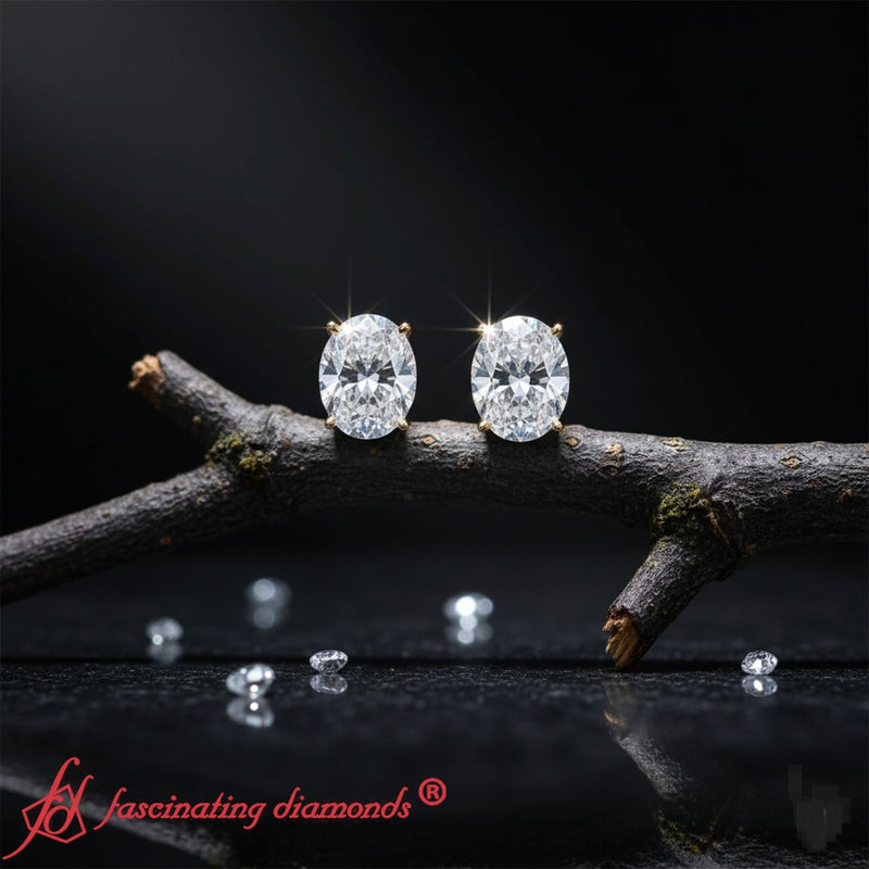 Classic Four Prong Oval Diamond Solitaire Stud Earrings (1.00 Ct - 10.00 Ct)