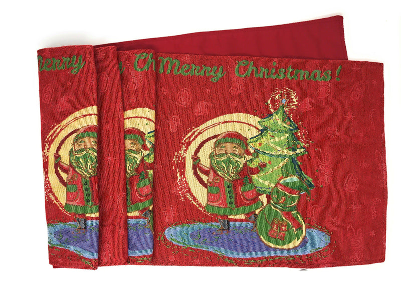 DaDa Bedding Red Santa Claus Christmas Tree Woven Tapestry Dining Table Runner (17615)