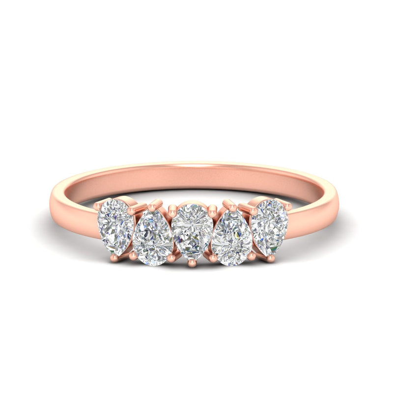 0.75 Carat 5 Stone Wedding Band Diamond Teardrop