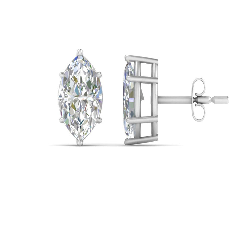 6 Prong Marquise Diamonds Solitaire Stud Earring in Basket Setting