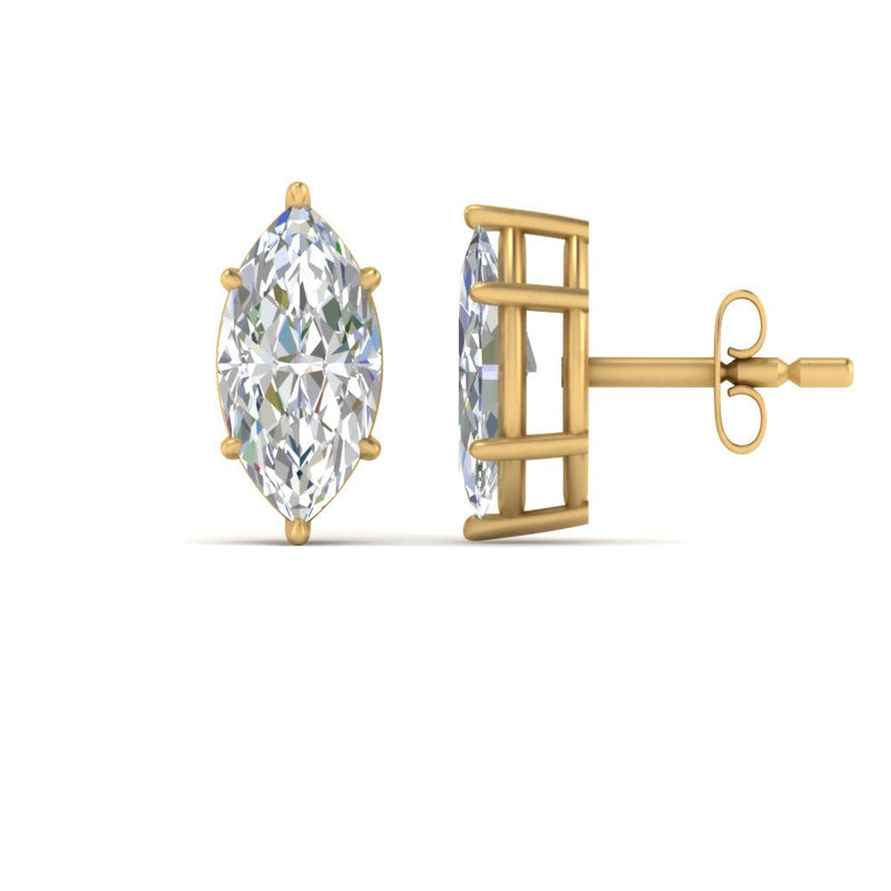6 Prong Marquise Diamonds Solitaire Stud Earring in Basket Setting