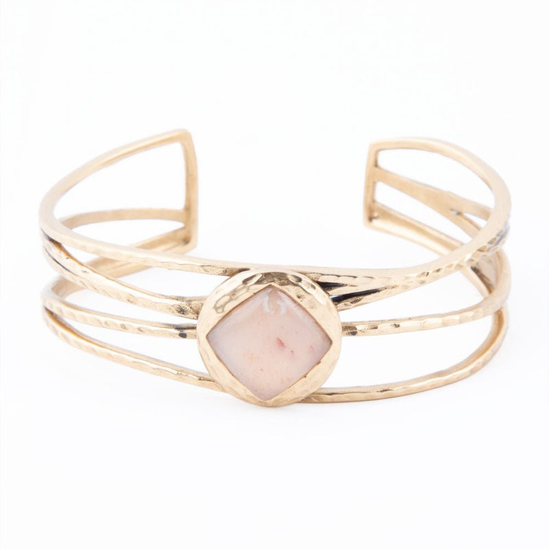 Terra Peach Moonstone and Golden Cuff Bracelet