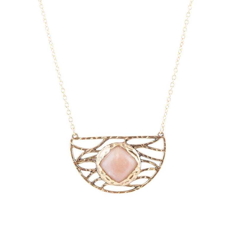 Terra Pink Peach Moonstone and Golden Bronze Necklace