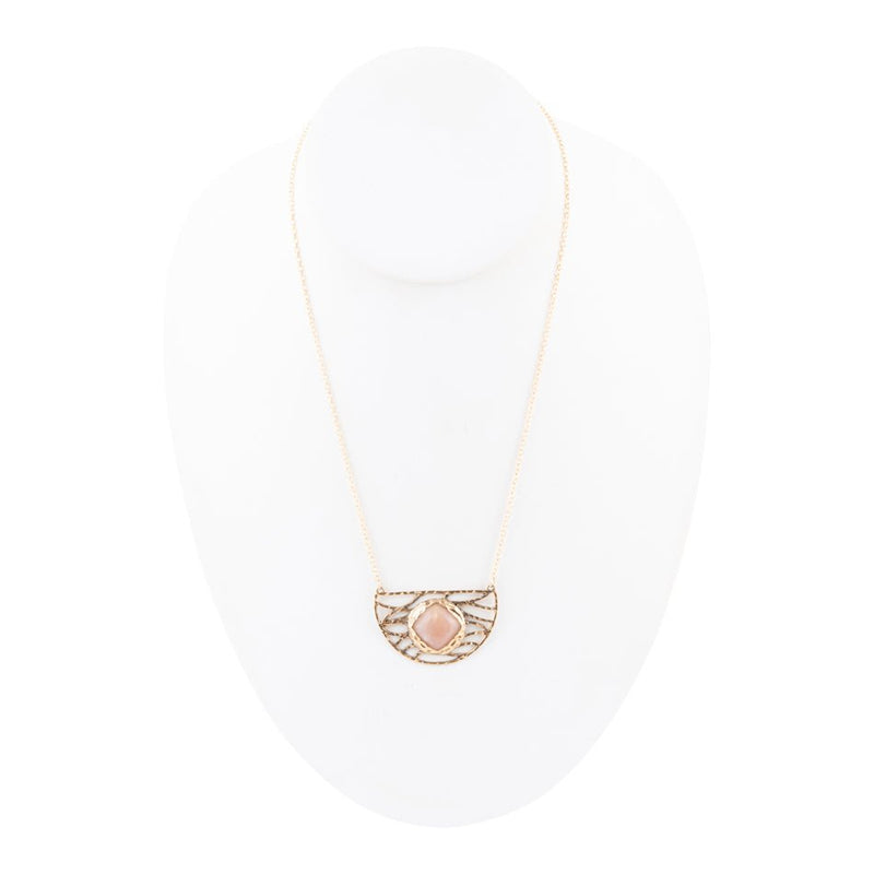 Terra Pink Peach Moonstone and Golden Bronze Necklace