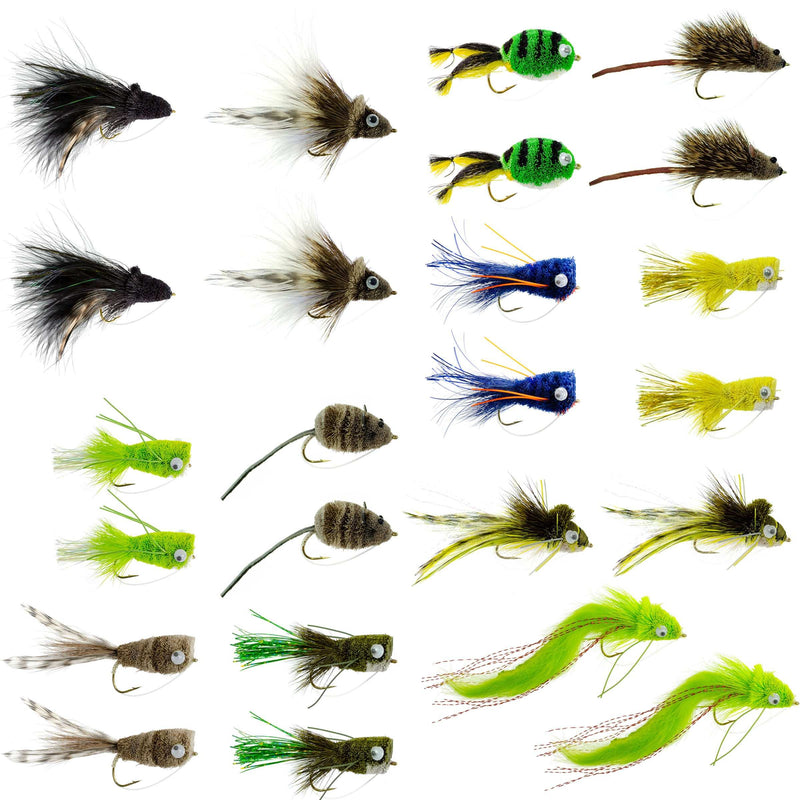 Bass Bug Collection - 24 Spun Hair Bass  Flies - Hook Sizes 2,4, 6, 8