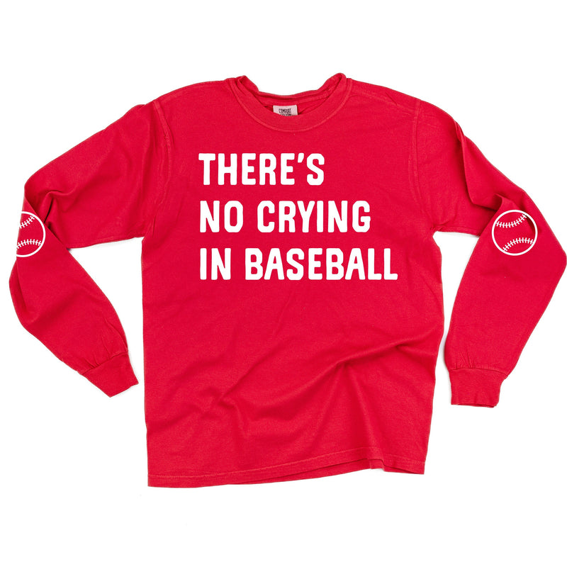 There's No Crying In Baseball (elbows) - Custom Number - LONG SLEEVE Comfort Colors Tee